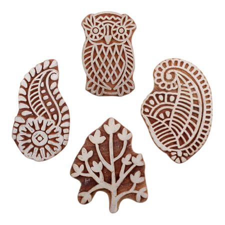 Set of 4 Piece New Mix Wooden Printing Blocks